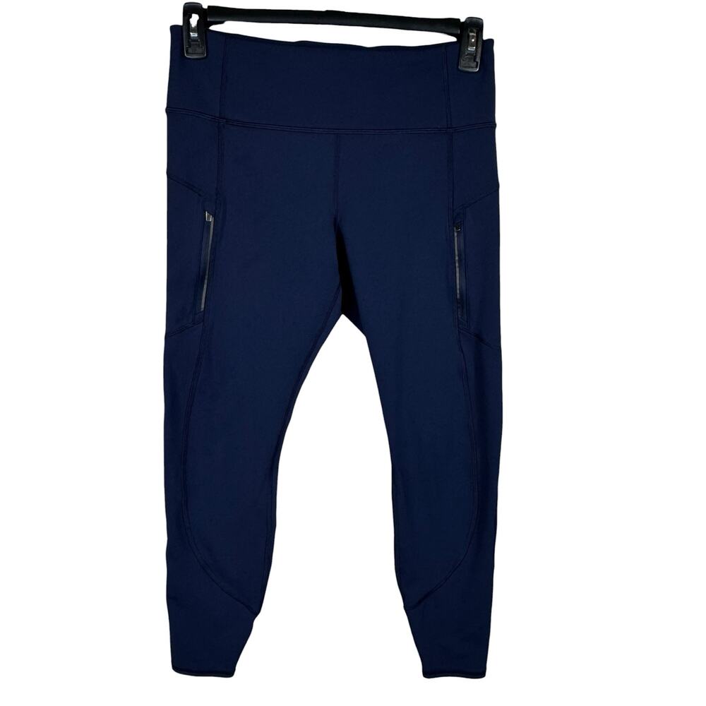 Athleta Large Rainier Leggings Zip Pockets Hi-Rise Cold-Weather Compression Navy